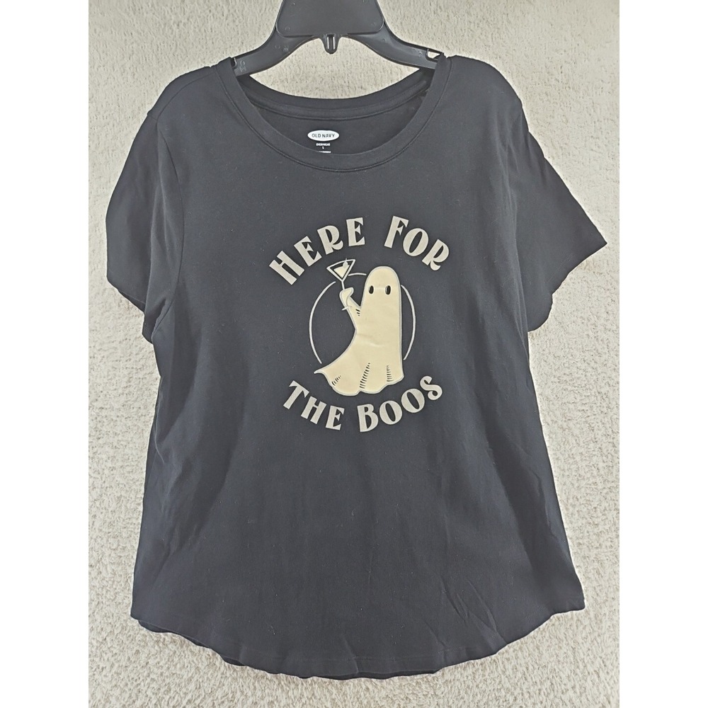 Old Navy Large  Women's Tshirt, black Halloween here for the boos Martni Glass